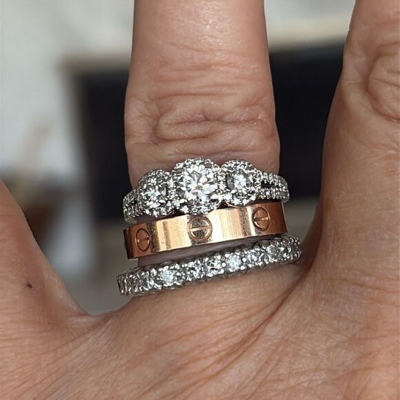 1.07 Carat Natural Diamond Past, Present, Future 14K Gold Engagement Ring $5,600 - Picture 7 of 15